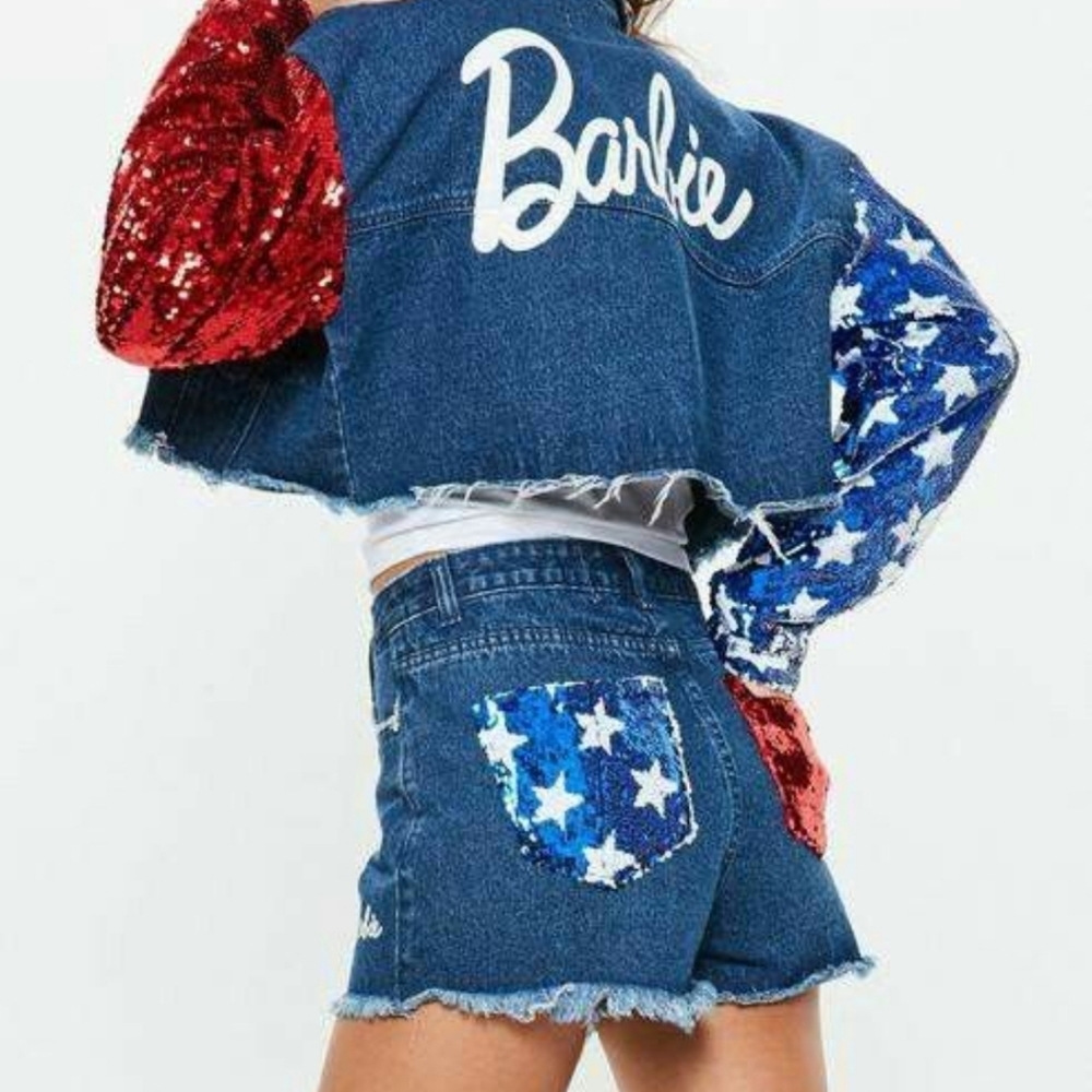 Missguided x Barbie American Flag Sequin Denim Shorts